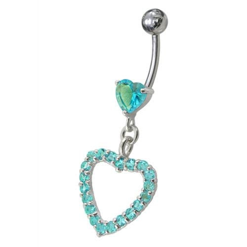 Fancy  Jeweled Heart Dangling Navel body Jewelry