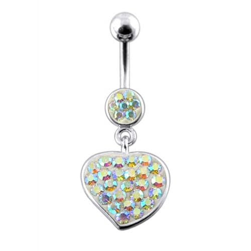 Fancy Jeweled Heart Dangling Navel Ring Body Jewelry