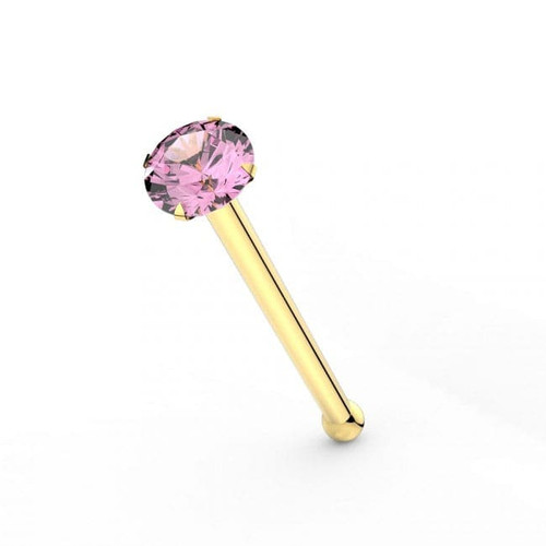 14ct Solid Gold Pink Cubic Zirconia Stone Jeweled Ball end Nose Pin Stud