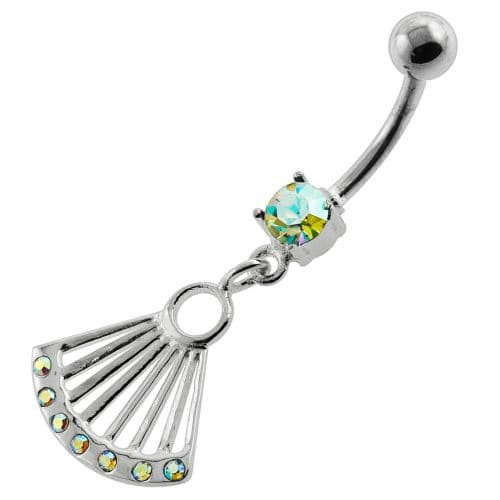 Dangling Jeweled Japanese Hand Fan Belly Button Ring