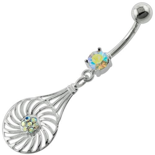 Dangling Jeweled Swirl Flower Navel Belly Button Piercing