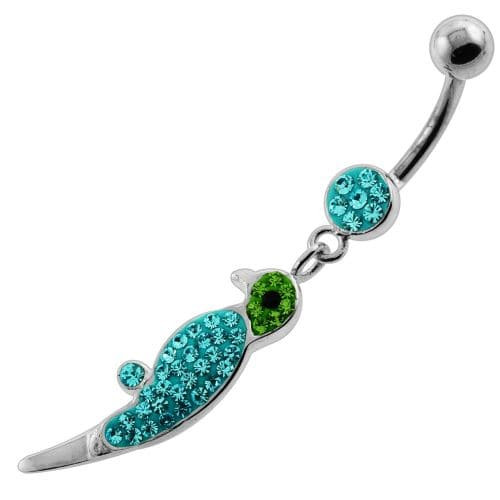 Dangling Multi Jeweled Parrot Navel Belly Button Piercing