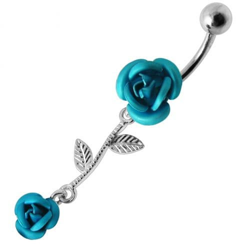 Double Rose Jeweled Dangling Belly Ring