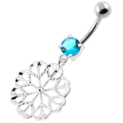 925 Sterling Silver center Jeweled Multi Point Star Cut out Belly Ring