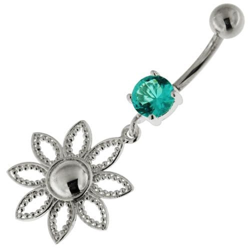 925 Sterling Silver Dotted Flower Belly Button Ring