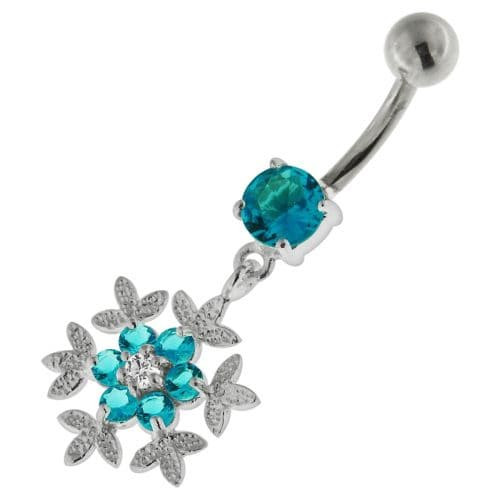 925 Sterling Silver Flower Snow Flake Belly Button Ring