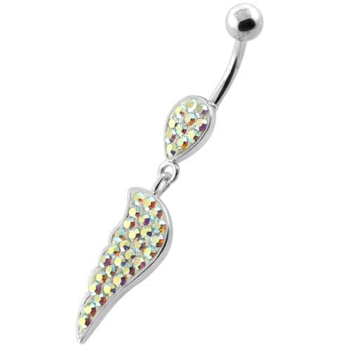 Multi Jeweled Wing sterling silver belly bars