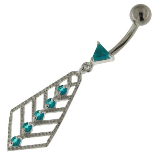925 Sterling Silver Jeweled Arrow cut out Belly Button Ring