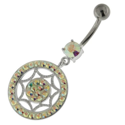 925 Sterling Silver Multi Jeweled Round Belly Button Ring