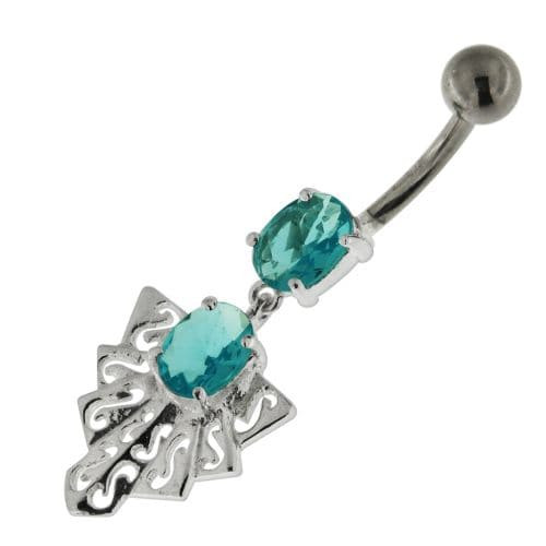 925 Sterling Silver Twin Jeweled chandelier Belly Button Ring