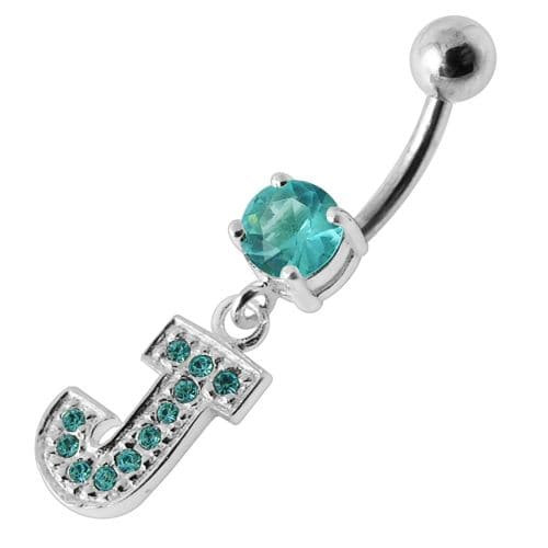 Alphabet "J" Jeweled Dangling Belly Ring