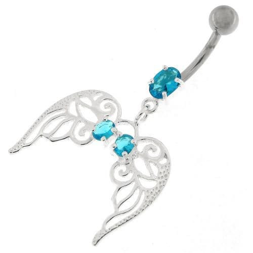 Angel Wings with Floral Silver Belly Ring