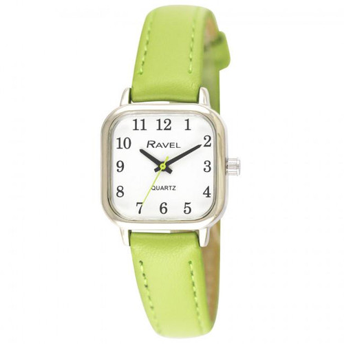 Ravel Ladies Cushion Shaped Brights Leather Strap Watch  Bright Green