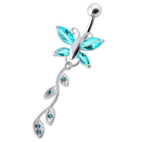 Butterfly Silver Dangling Belly Ring With SS Banana Bar