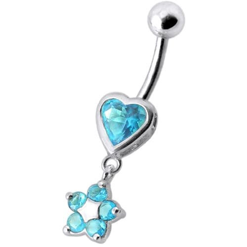 Jeweled Heart with Dangling Flower Belly Ring