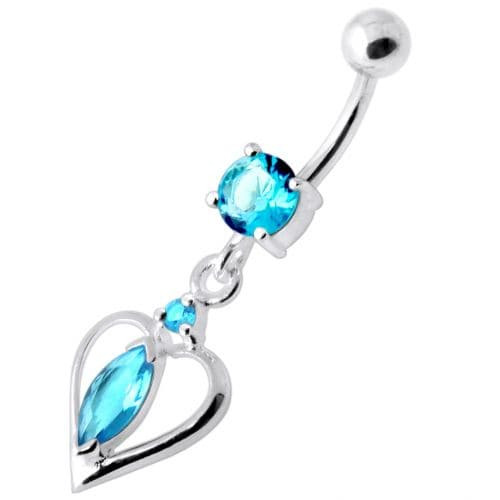 Center Jeweled Heart Silver Navel Ring