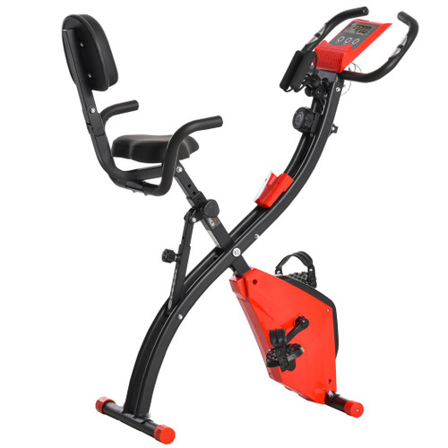 2-In-1 Upright Exercise Bike 8-Level Adjustable with Pulse Sensor Red