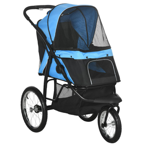 3 Wheel Pet Stroller, for Medium Small Dogs, Foldable Cat Pram - Blue