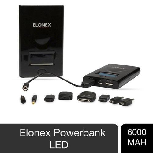 Portable ELONEX PowerBank 6000mAh with Smart LED Display for Mobile Phone, Black