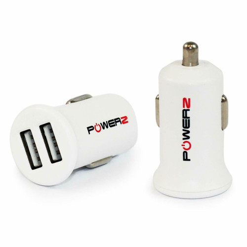 Powerz 2.4Amp Dual USB Port Car Charger - White