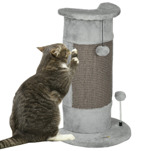 58cm Corner Cat Scratching Post for Wall w/ Covered Plush, Sisal Rope, Toy Balls