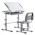 Student Desks and Chairs Set C Style White Lacquered White Surface Light Grey Plastic [70x38x(52-74)cm]