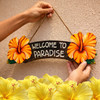 Welcome to Paradise Yellow Hibiscus Sign
