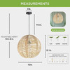 Circle Shape Indonesian Hand-Woven Natural Rattan Pendant Light Fixture, 15in H x 15in W