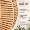 Circle Shape Indonesian Hand-Woven Natural Rattan Pendant Light Fixture, 15in H x 15in W