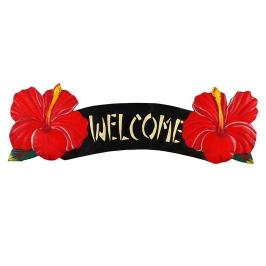 Welcome Red Hibiscus Sign