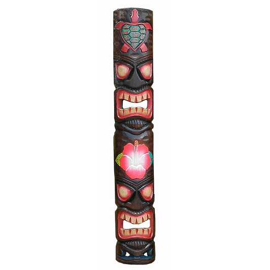40" Totem w/ Turtle & Flower Tiki Mask