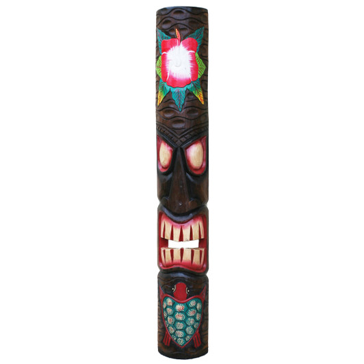 40 in. Tiki Mask Red Hibiscus Flower and Turtle Hand-Carved Wood Art Outdoor Tropical Decoration 40 in. Tiki Mask Red Hibiscus Flower and Turtle Hand-Carved Wood Art Outdoor Tropical Decoration