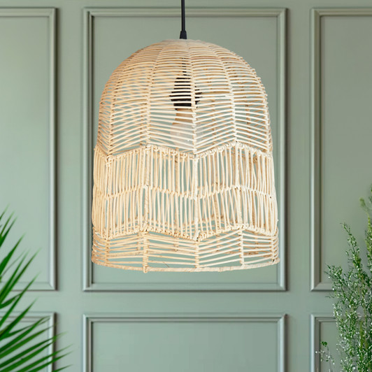 Bell Shape Indonesian Hand-Woven Natural Rattan Pendant Light Fixture,  14in H x 12in W Bell Shape Indonesian Hand-Woven Natural Rattan Pendant Light Fixture,  14in H x 12in W