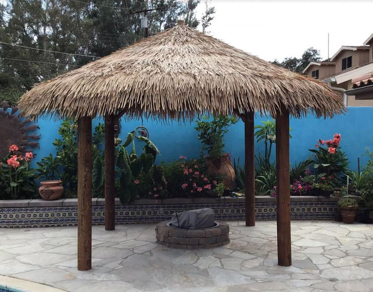 12' Four Pole Tiki Hut, Closed Frame With Viro Synthetic Mexican Thatch Covers