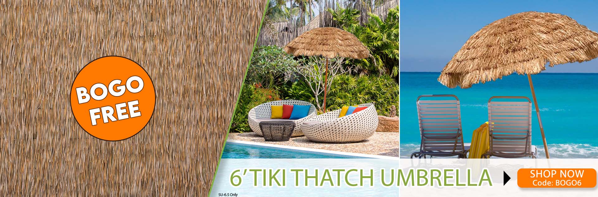 BUY ONE GET ONE FREE 6' Tiki Thatch Umbrella