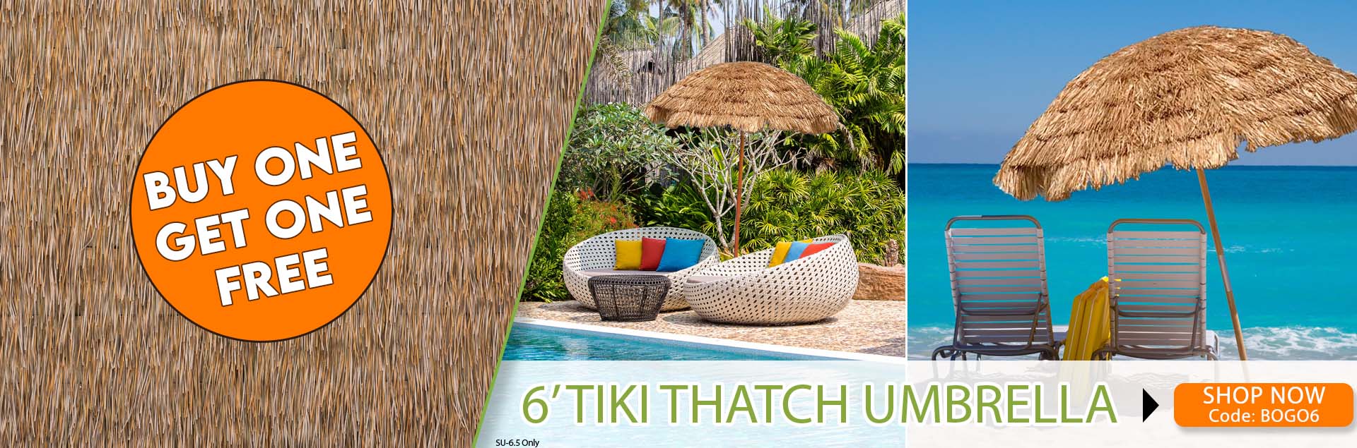 BUY ONE GET ONE FREE 6' Tiki Thatch Umbrella