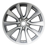 Front view of a 19x8.5-inch Silver Tesla Model 3 replica wheel replacement rim 96231 part 101122400B