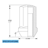 Specifications diagram of a Black 14x1.5 OEM-Style Lug Nuts Lug nut, technical drawing on white background