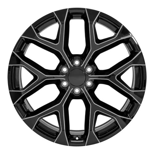 Front view of a 24" Milled Black Truck rims for Chevy Trucks Snowflake replica wheel replacement 9510967