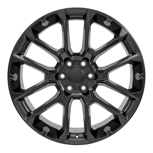Front view of a 24x10 satin black replica wheel replacement CV67 for Chevy Truck rims 9510993