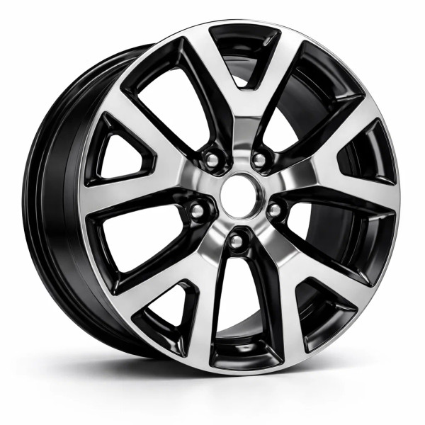 Side view of a 17" Jeep Cherokee OEM wheel 2014-2020 Black with polished spokes alloy stock rim 9131