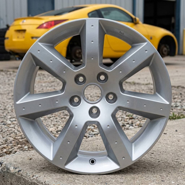 17x7.5 nissan 350z oem rim 62413 front silver rim 40300CD025 in the shop yard
