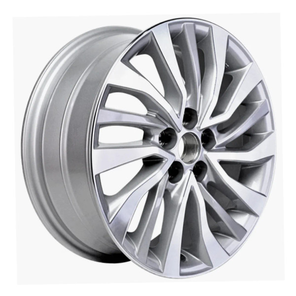 Angle view of a 16x6.5-inch Machined Silver Toyota Corolla replica wheel replacement rim 75207, part 4261102N00