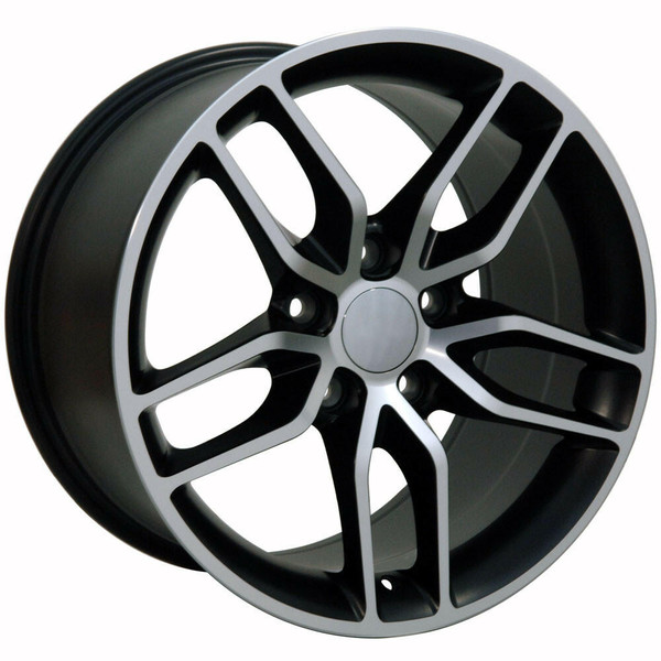 19" Chevy Corvette replica wheel angle view Machined Black rims 9507951