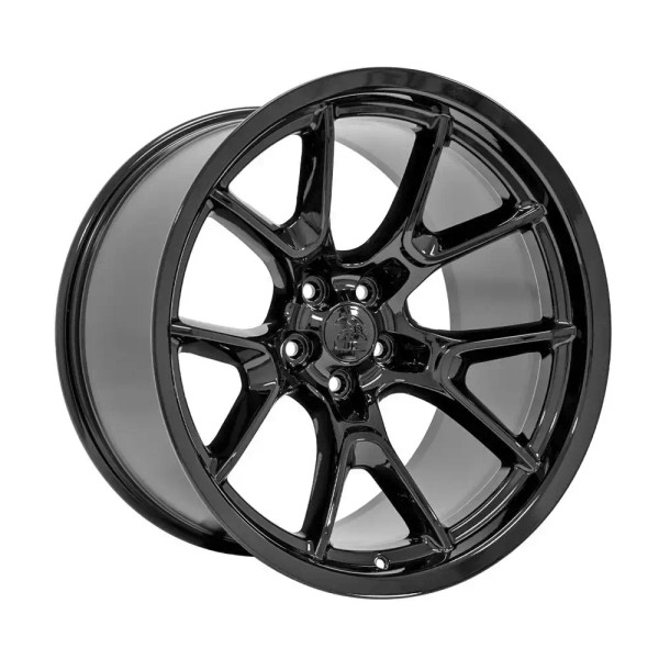 Angle view of a Gloss Black Cadillac Escalade rims replica wheel 9511076