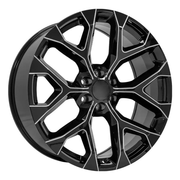 Angle view of a 24" Milled Black Truck rims for Chevy Trucks Snowflake replica wheel replacement 9510967