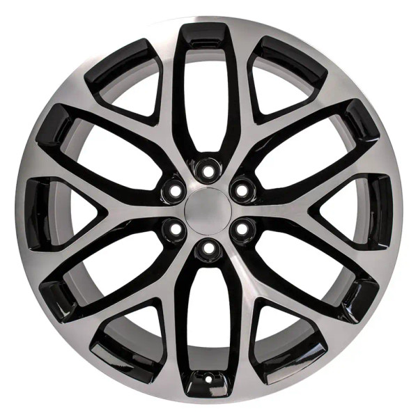 Front view of a 24" Machined Black Truck rims for Chevy Trucks Snowflake replica wheel replacement 9510969