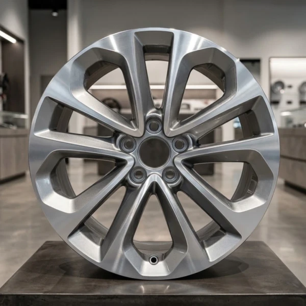 18x8 replica wheel replacement for Honda Accord 64048 rim 42700T2AA83, front view in display at the showroom.