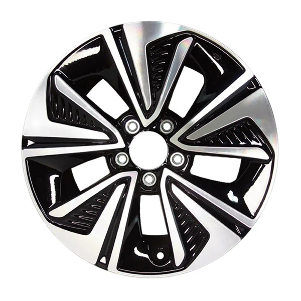 Angle view of a 17x7 black replica wheel replacement for Honda Civic rim 42700TEGA91