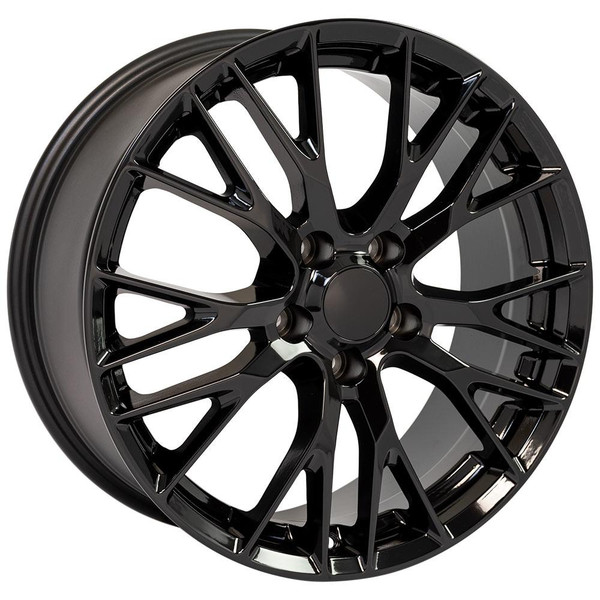 Angle view of a 19x8.5 replica wheel replacement CV22 for Chevy Corvette rims 9508114